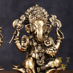 Brass Superfine Ganesh Lakshmi Idols - 4 Inch