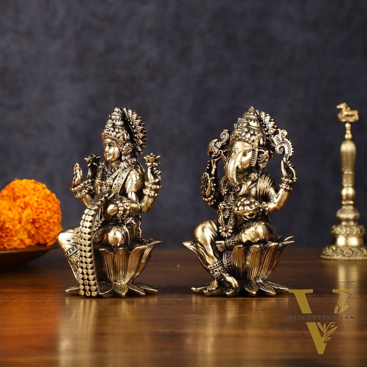 Brass Superfine Ganesh Lakshmi Idols - 4 Inch