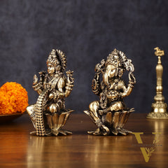 Brass Superfine Ganesh Lakshmi Idols - 4 Inch