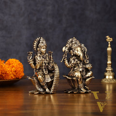 Brass Superfine Ganesh Lakshmi Idols - 4 Inch
