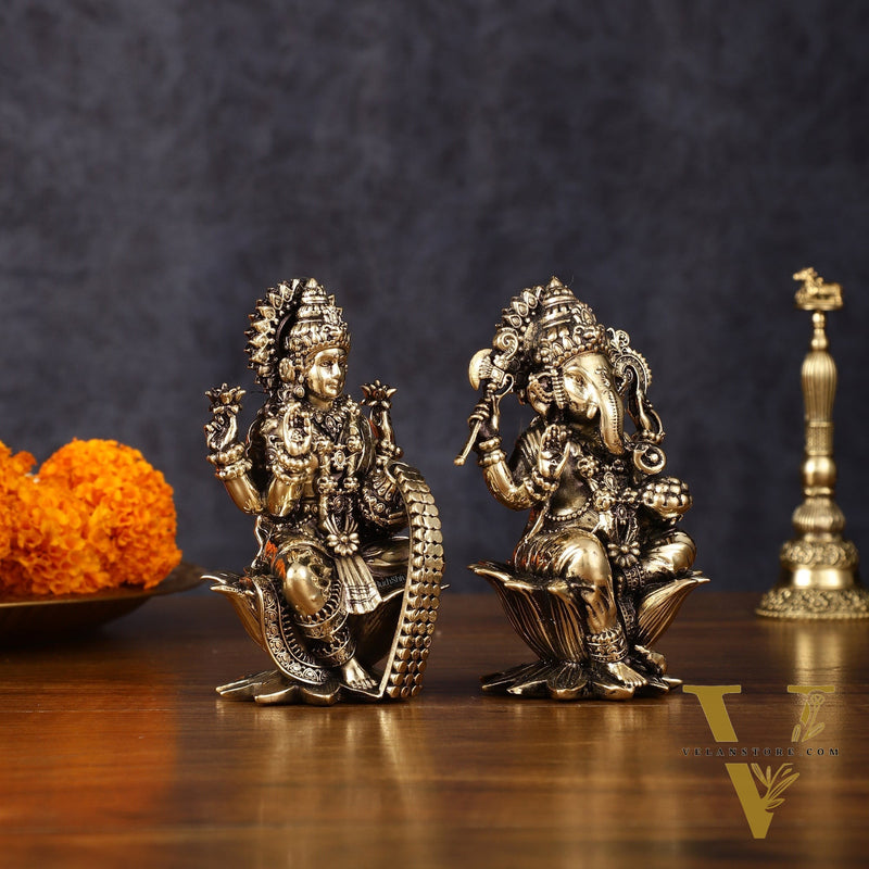 Brass Superfine Ganesh Lakshmi Idols - 4 Inch
