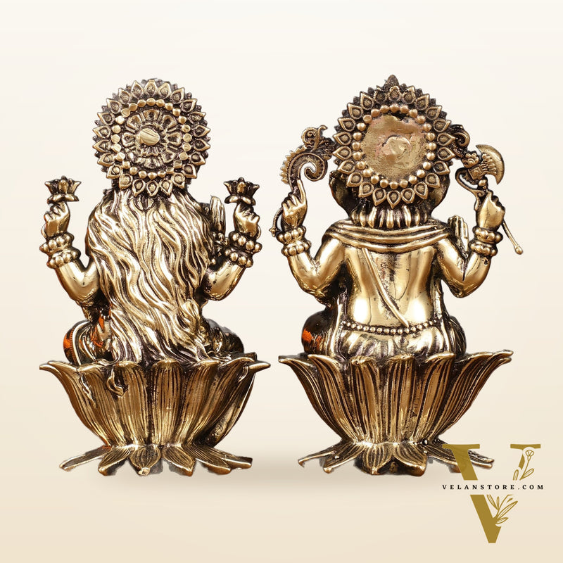 Brass Superfine Ganesh Lakshmi Idols - 4 Inch