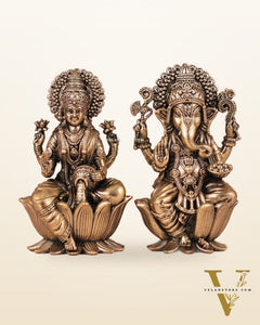 Brass Superfine Ganesh Lakshmi Idols - 4 Inch