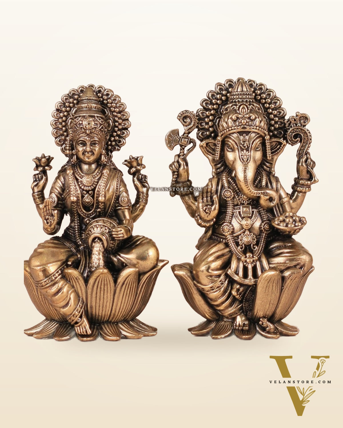 Brass Superfine Ganesh Lakshmi Idols - 4 Inch