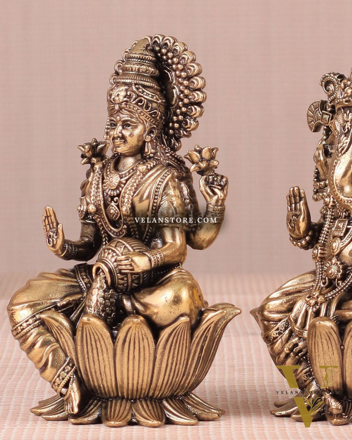 Brass Superfine Ganesh Lakshmi Idols - 4 Inch