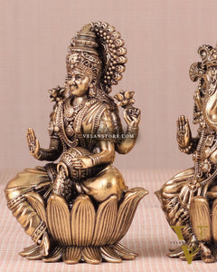 Brass Superfine Ganesh Lakshmi Idols - 4 Inch