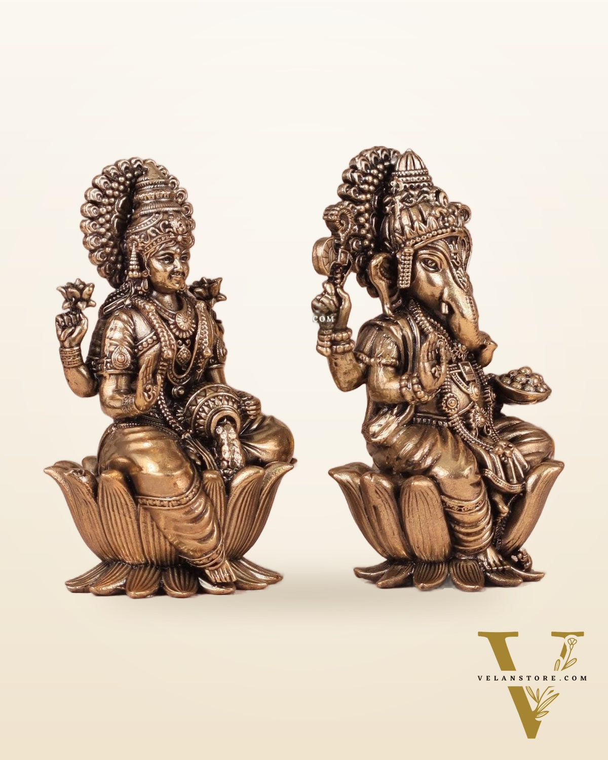 Brass Superfine Ganesh Lakshmi Idols - 4 Inch