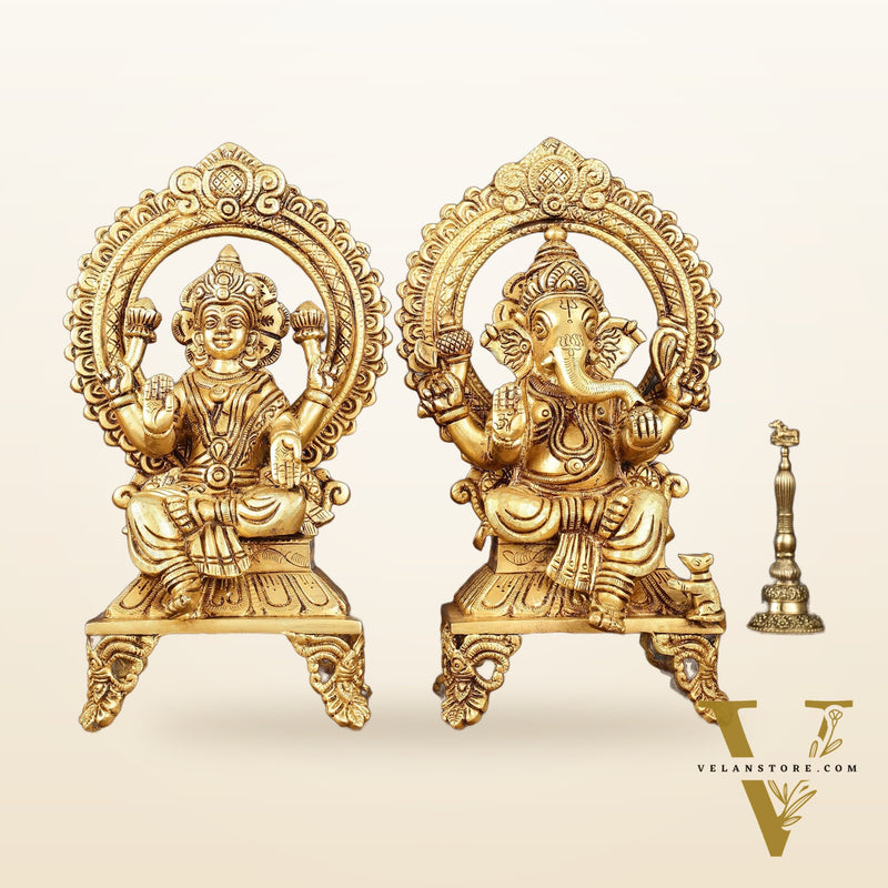Brass SuperFine Ganesh Lakshmi idols 9.5"