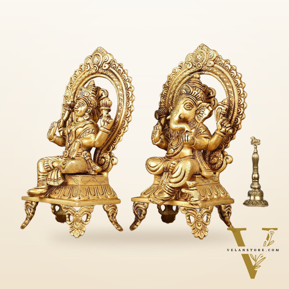 Brass SuperFine Ganesh Lakshmi idols 9.5"