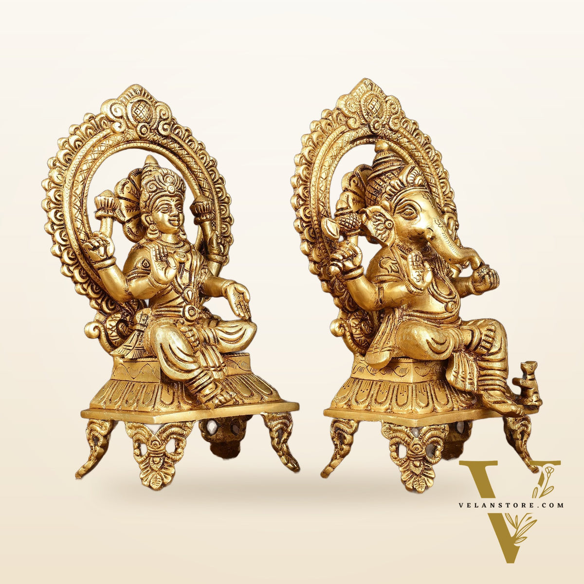 Brass SuperFine Ganesh Lakshmi idols 9.5"