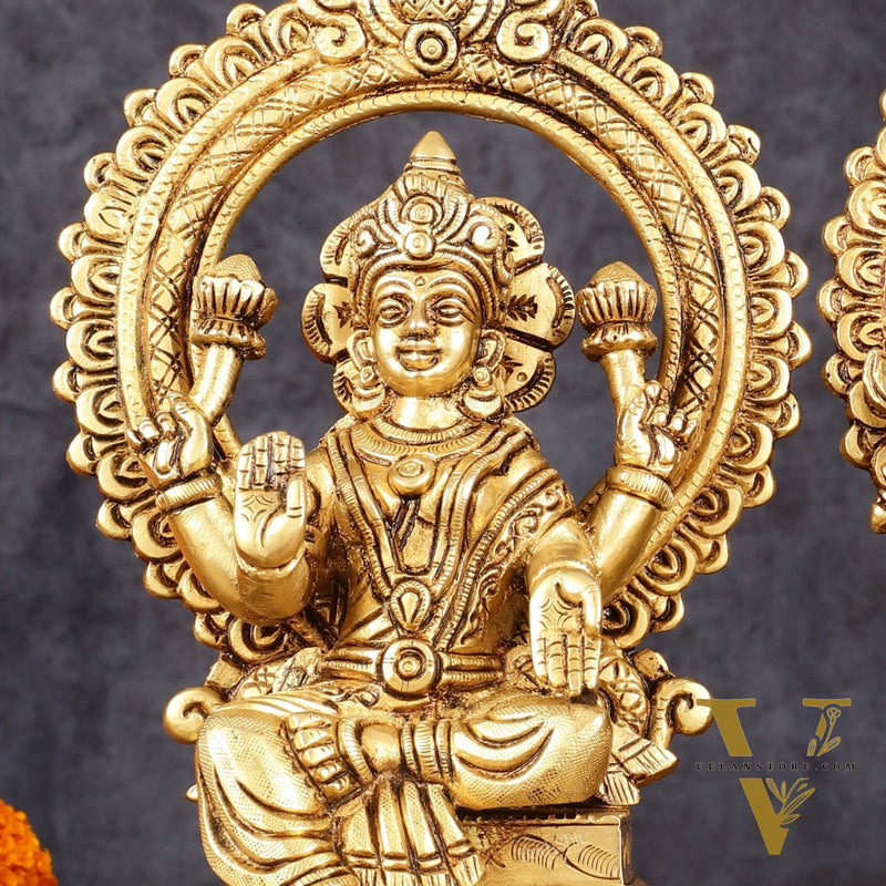 Brass SuperFine Ganesh Lakshmi idols 9.5"