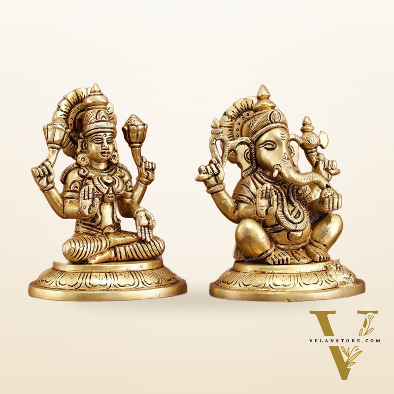 Brass Superfine Ganesh Lakshmi Idols Set | 5-inch