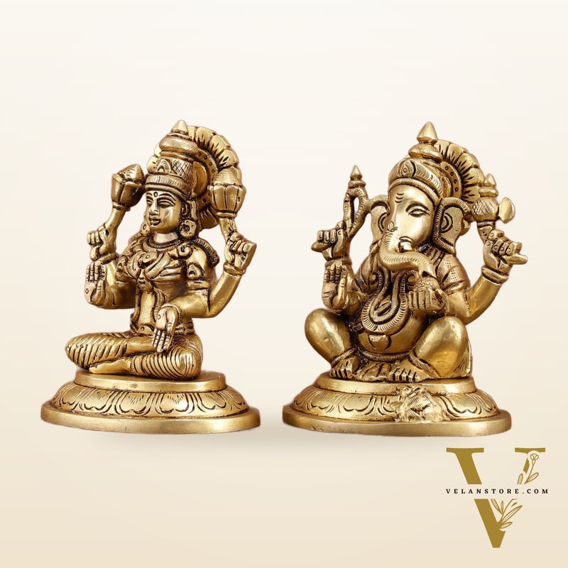 Brass Superfine Ganesh Lakshmi Idols Set | 5-inch
