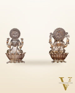 Brass Superfine Ganesh–Lakshmi Pair with Twin Peacock Lamps on Wooden Base – 9.5 Inch