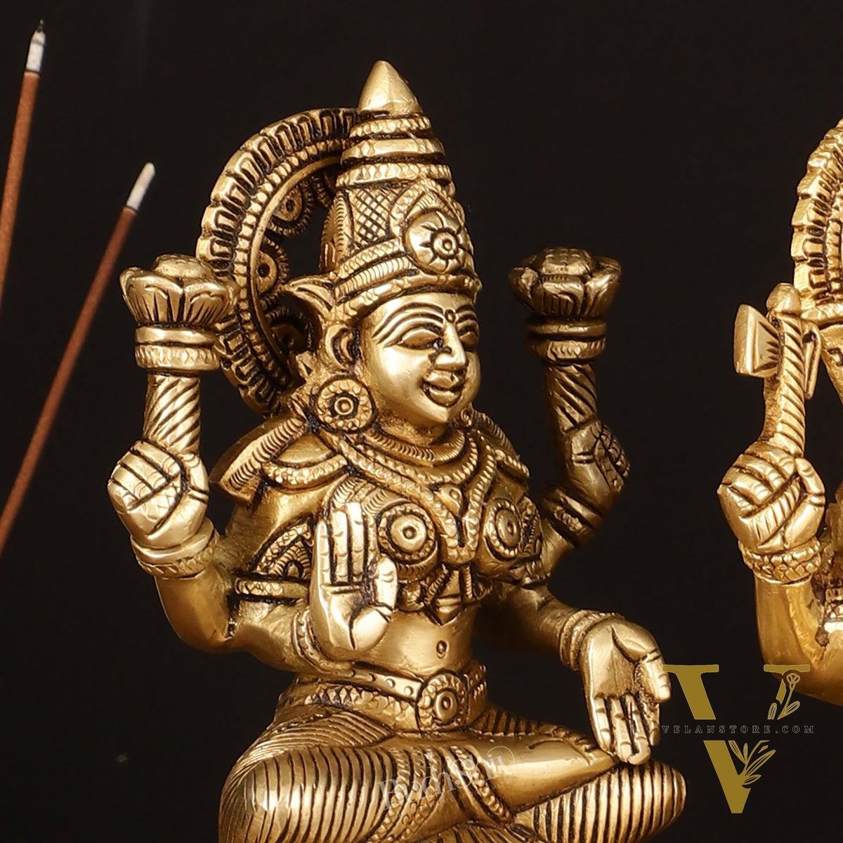 Brass Superfine Ganesh Lakshmi Saraswati Idol - 7" Divine Sculpture