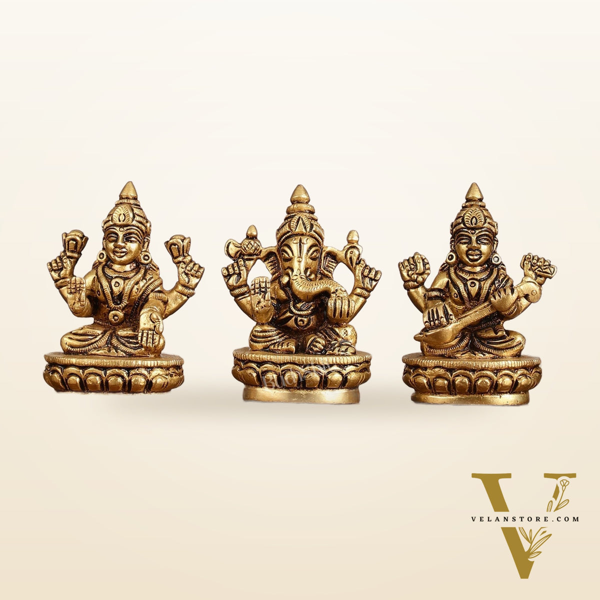 Brass Superfine Ganesh Lakshmi Saraswati Idol Set - 3-inch