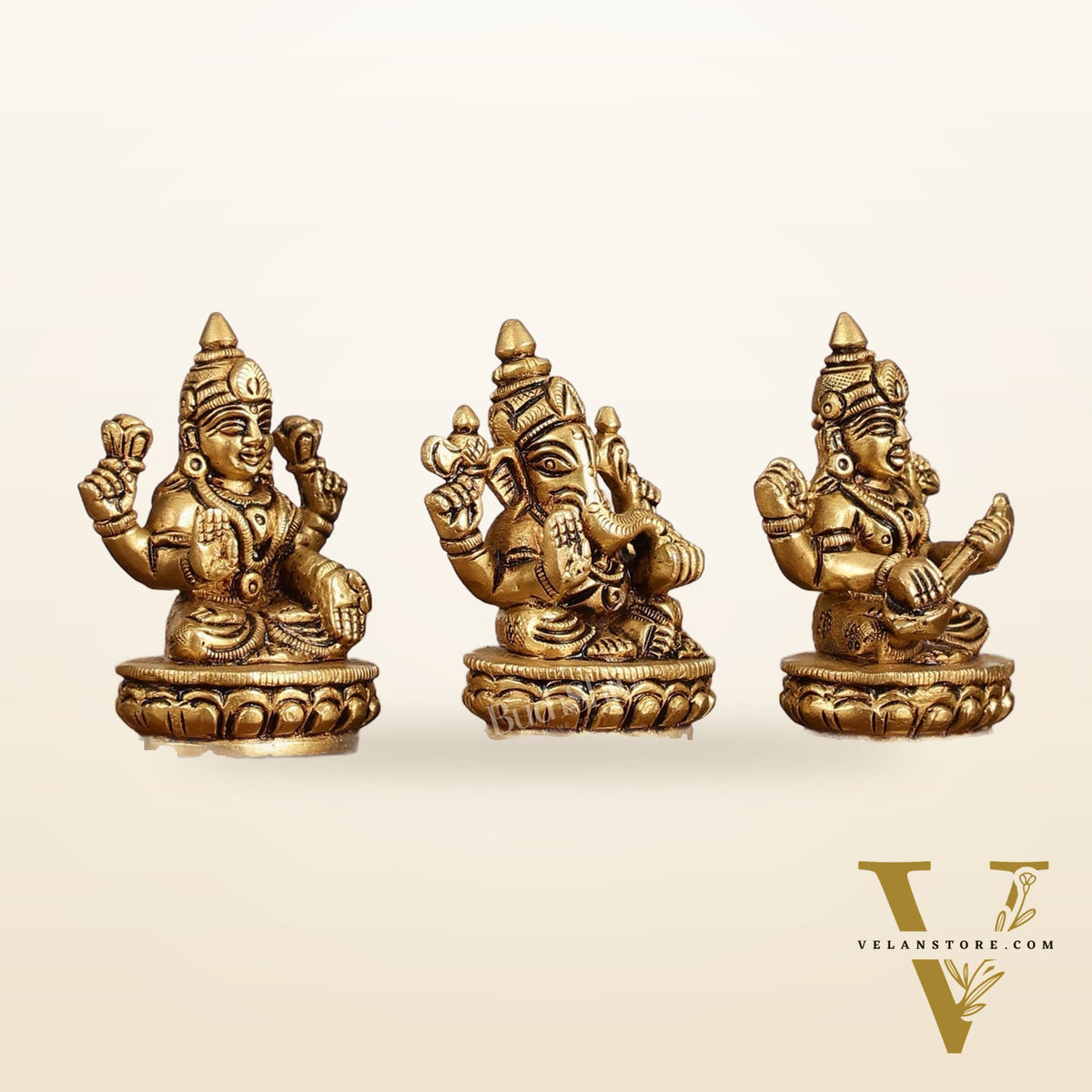 Brass Superfine Ganesh Lakshmi Saraswati Idol Set - 3-inch