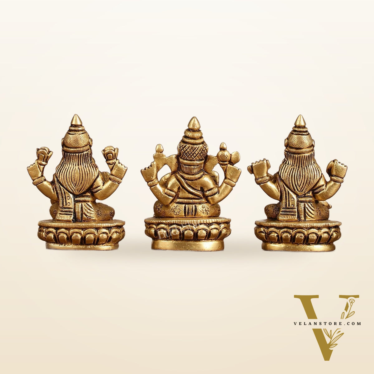 Brass Superfine Ganesh Lakshmi Saraswati Idol Set - 3-inch