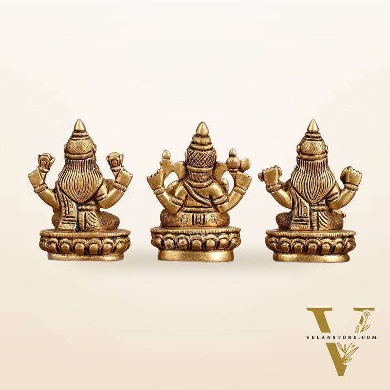 Brass Superfine Ganesh Lakshmi Saraswati Idol Set - 3-inch