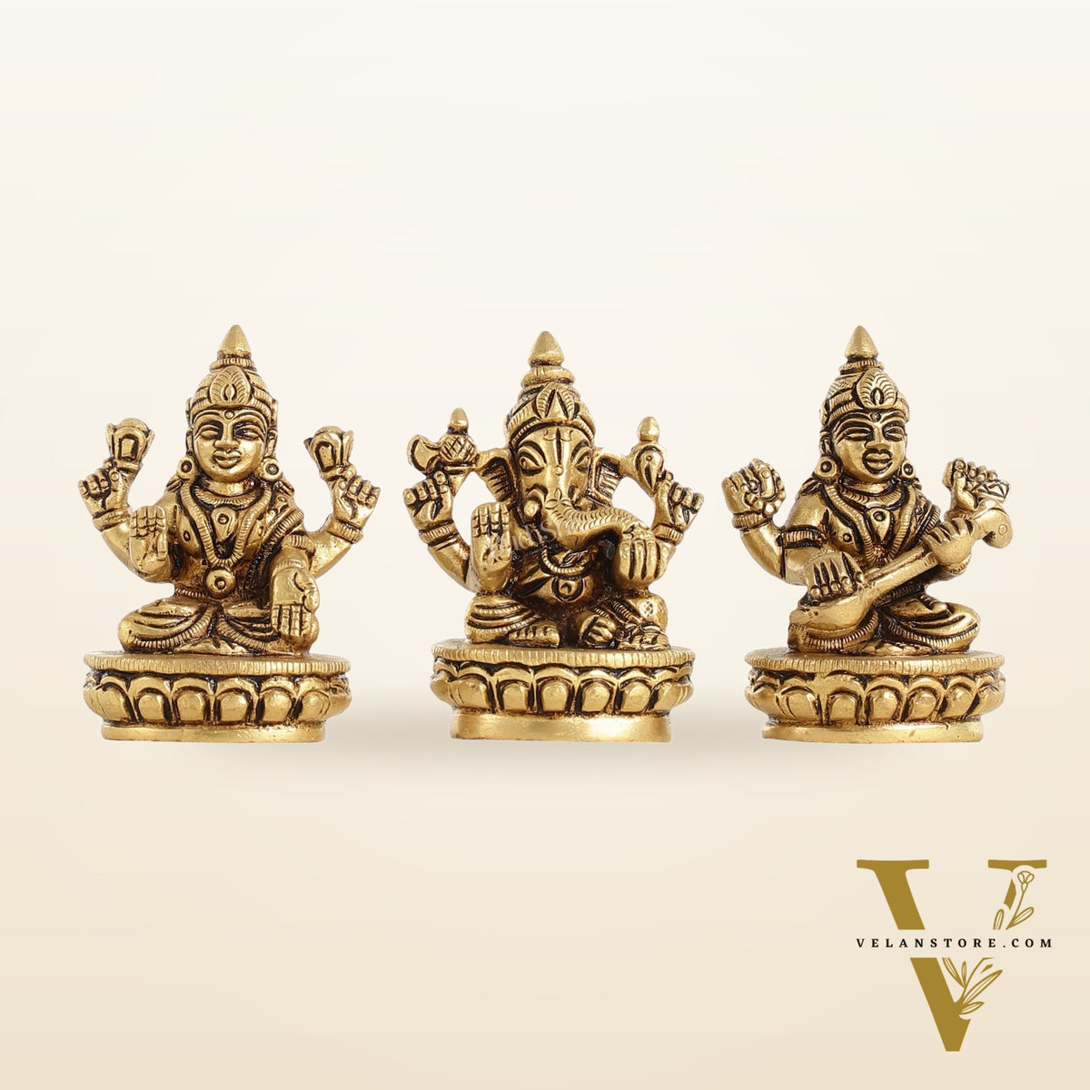 Brass Superfine Ganesh Lakshmi Saraswati Idol Set - 3-inch