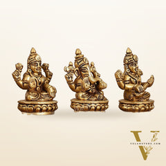 Brass Superfine Ganesh Lakshmi Saraswati Idol Set - 3-inch