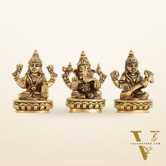 Brass Superfine Ganesh Lakshmi Saraswati Idol Set - 3-inch