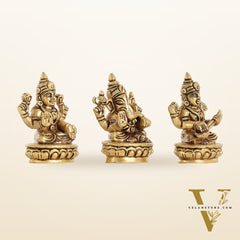 Brass Superfine Ganesh Lakshmi Saraswati Idol Set - 3-inch