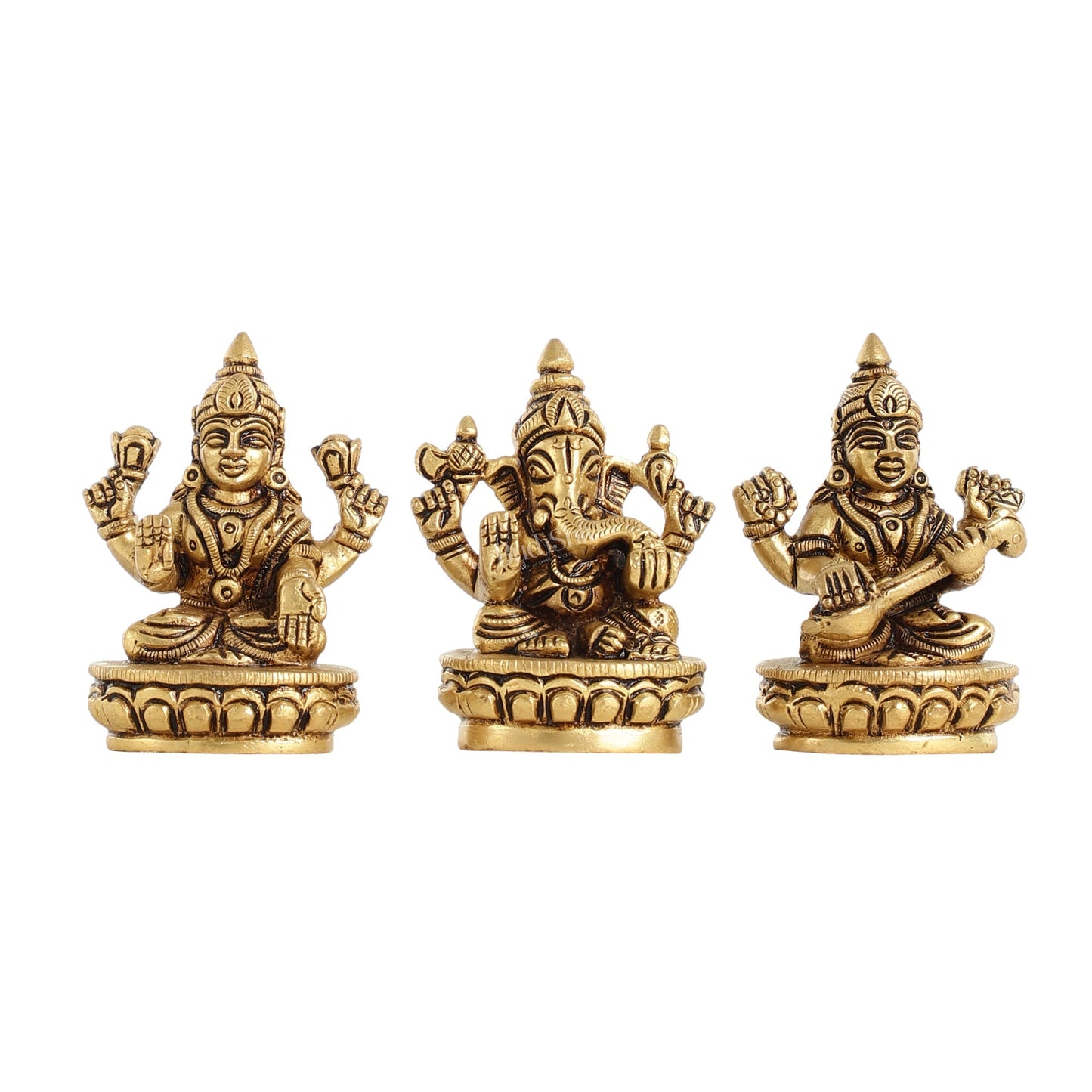 Brass Superfine Ganesh Lakshmi Saraswati Idol Set - 3-inch