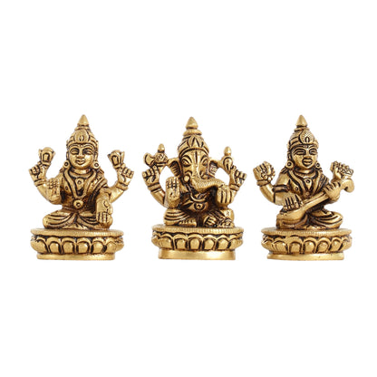 Brass Superfine Ganesh Lakshmi Saraswati Idol Set - 3-inch