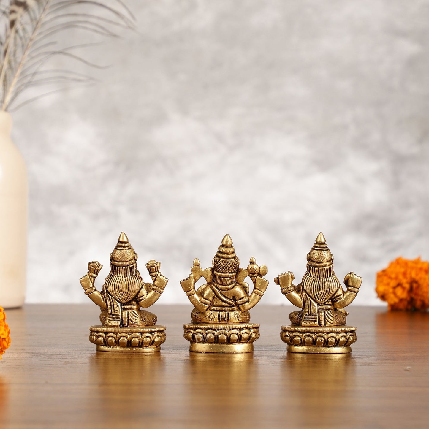 Brass Superfine Ganesh Lakshmi Saraswati Idol Set - 3-inch