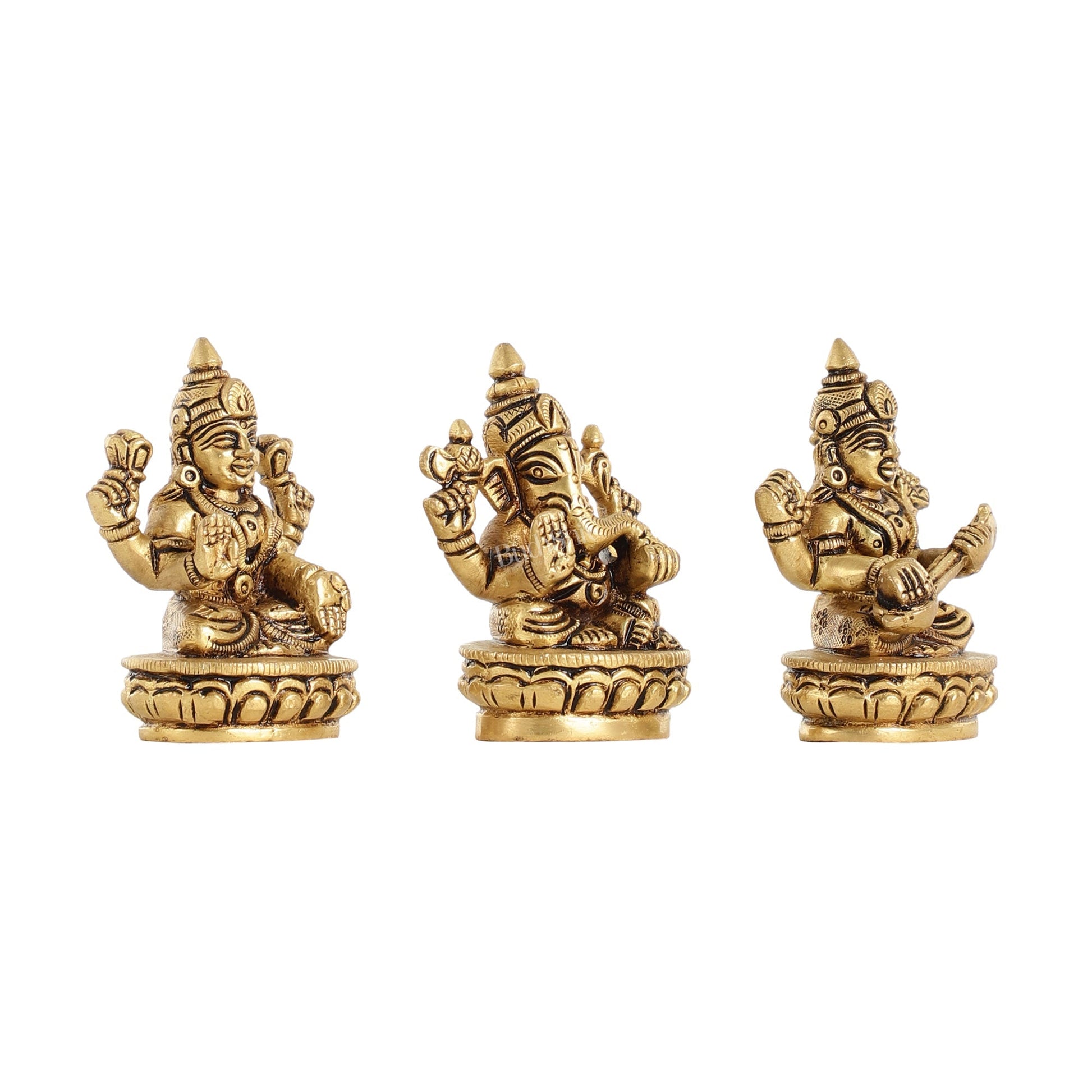 Brass Superfine Ganesh Lakshmi Saraswati Idol Set - 3-inch