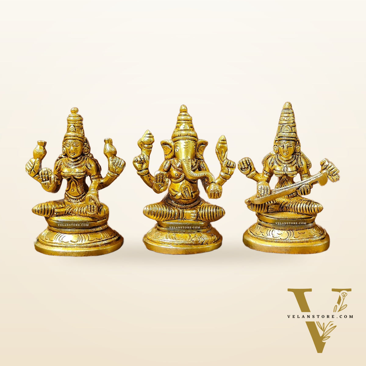 Brass Superfine Ganesh, Lakshmi, Saraswati Idols 3 inch