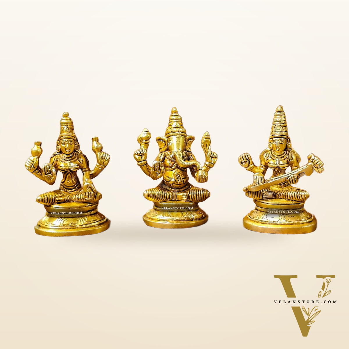 Brass Superfine Ganesh, Lakshmi, Saraswati Idols 3 inch
