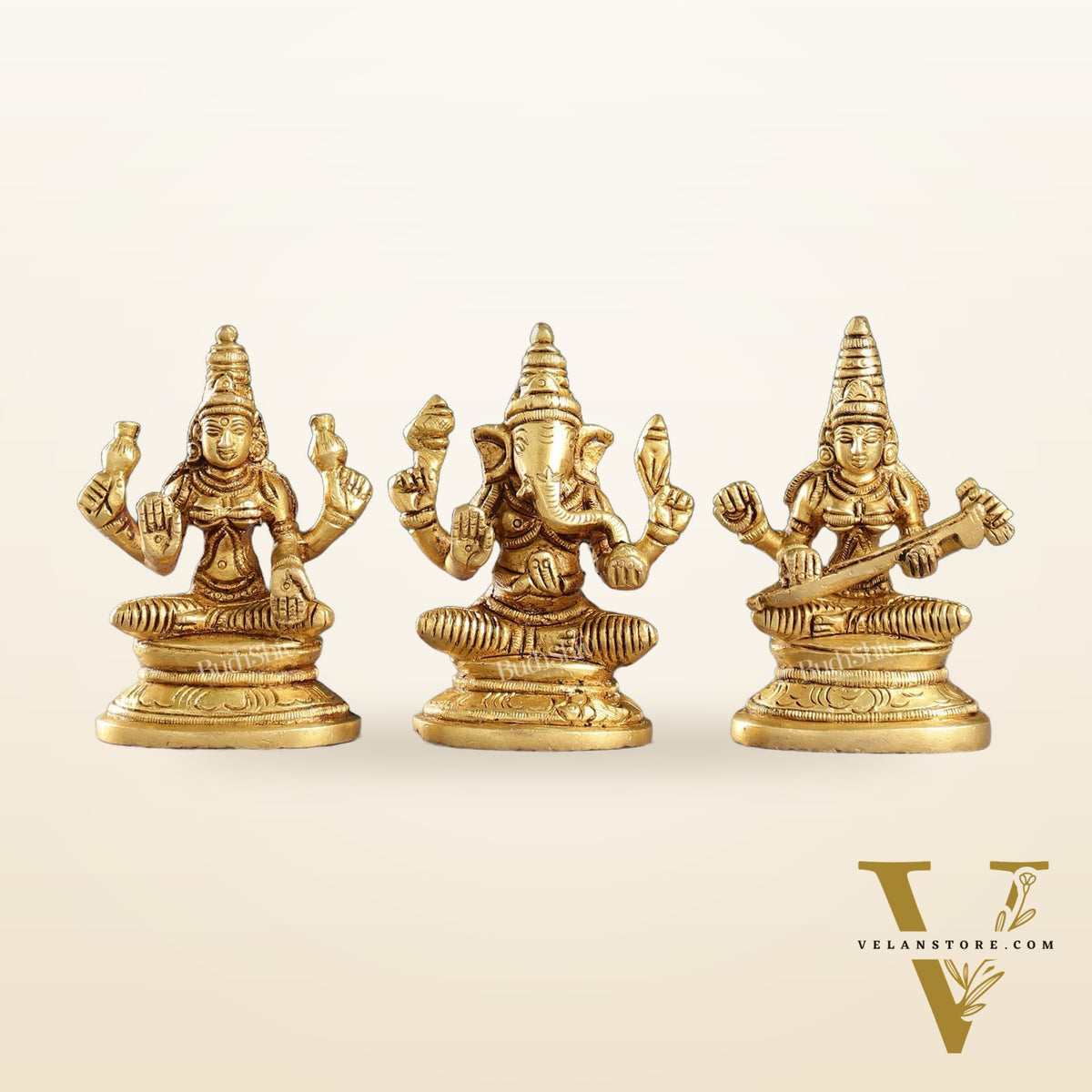 Brass Superfine Ganesh, Lakshmi, Saraswati Idols 3 inch