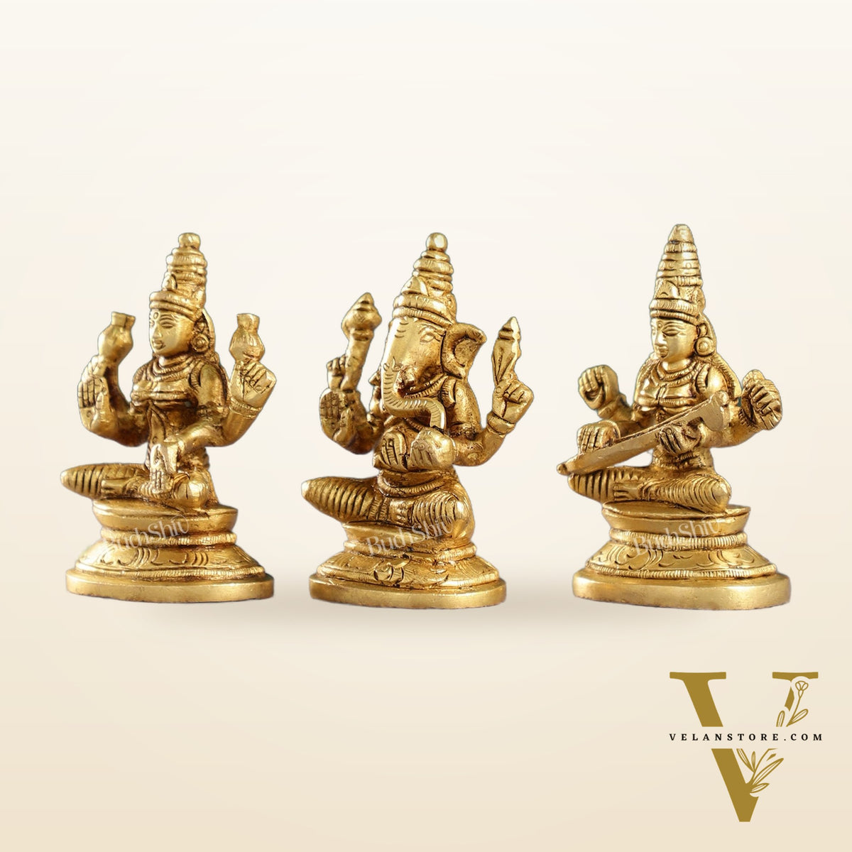 Brass Superfine Ganesh, Lakshmi, Saraswati Idols 3 inch