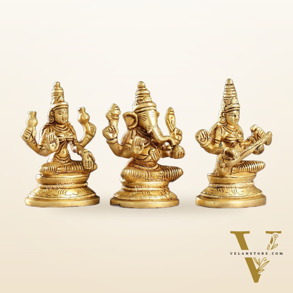 Brass Superfine Ganesh, Lakshmi, Saraswati Idols 3 inch