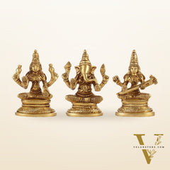 Brass Superfine Ganesh, Lakshmi, Saraswati Idols 3 inch