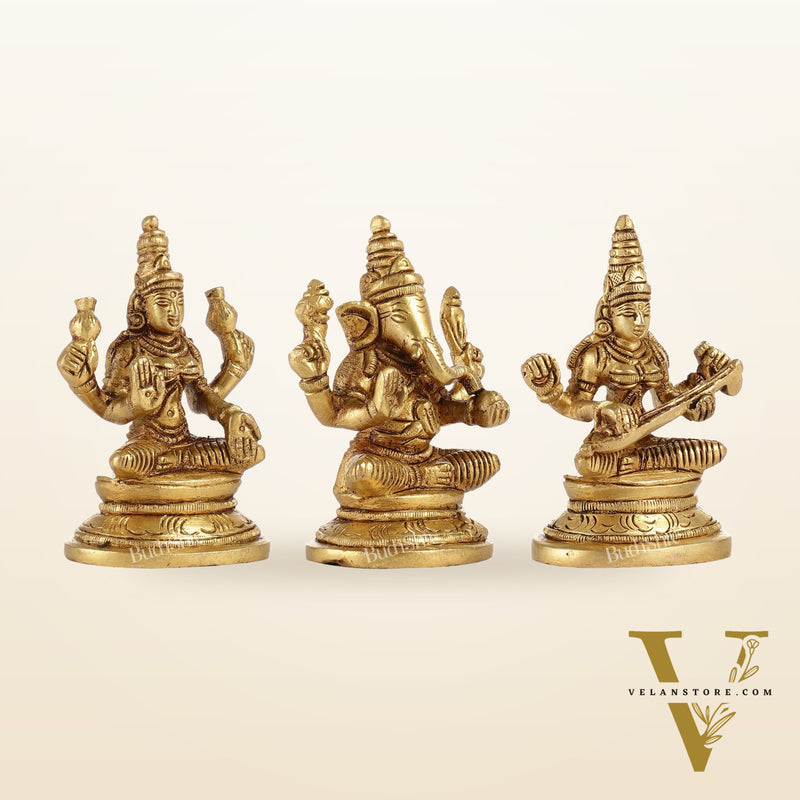Brass Superfine Ganesh, Lakshmi, Saraswati Idols 3 inch