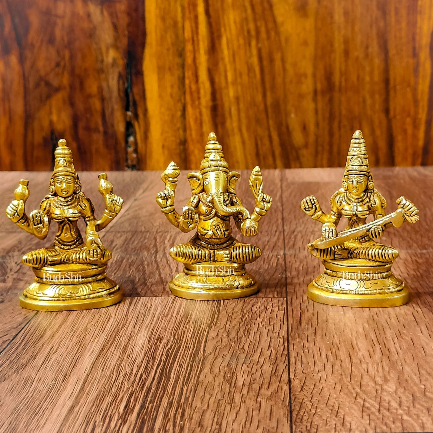 Brass Superfine Ganesh, Lakshmi, Saraswati Idols 3 inch