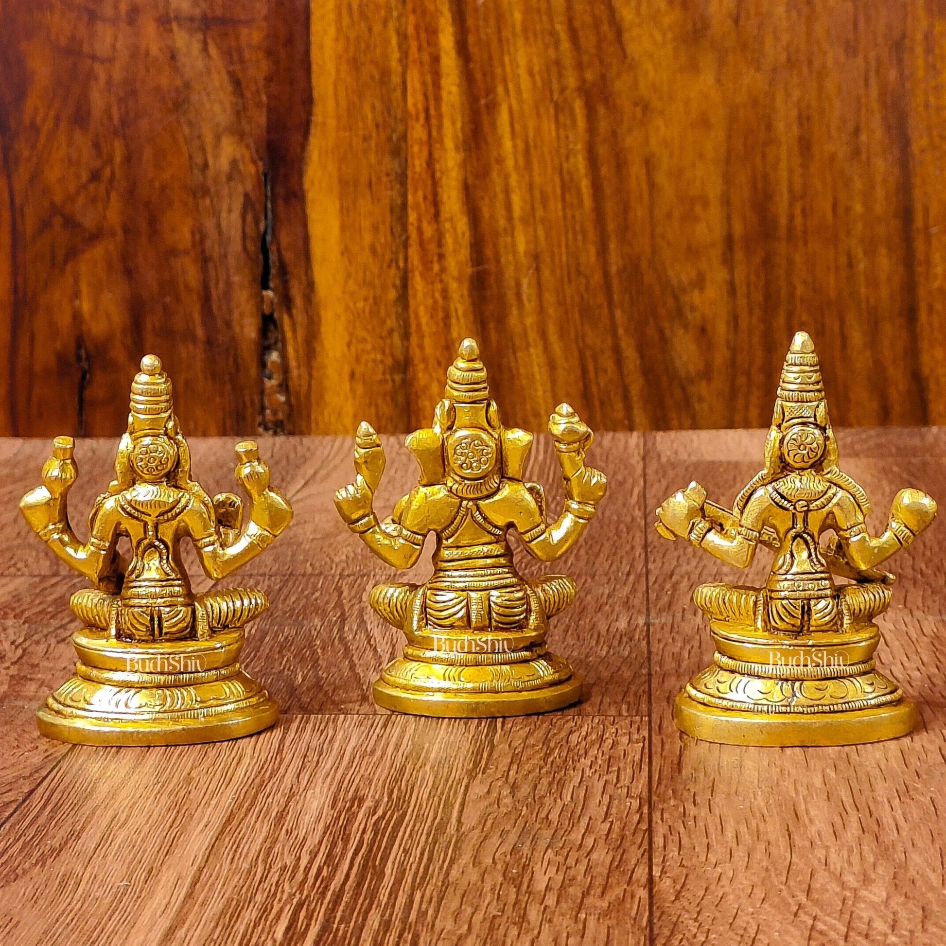 Brass Superfine Ganesh, Lakshmi, Saraswati Idols 3 inch