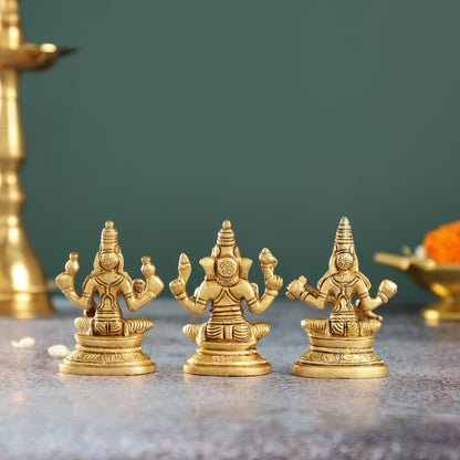 Brass Superfine Ganesh, Lakshmi, Saraswati Idols 3 inch