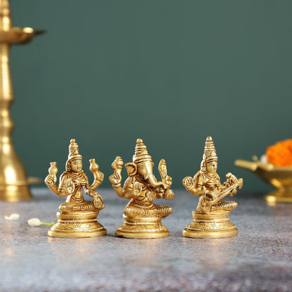Brass Superfine Ganesh, Lakshmi, Saraswati Idols 3 inch