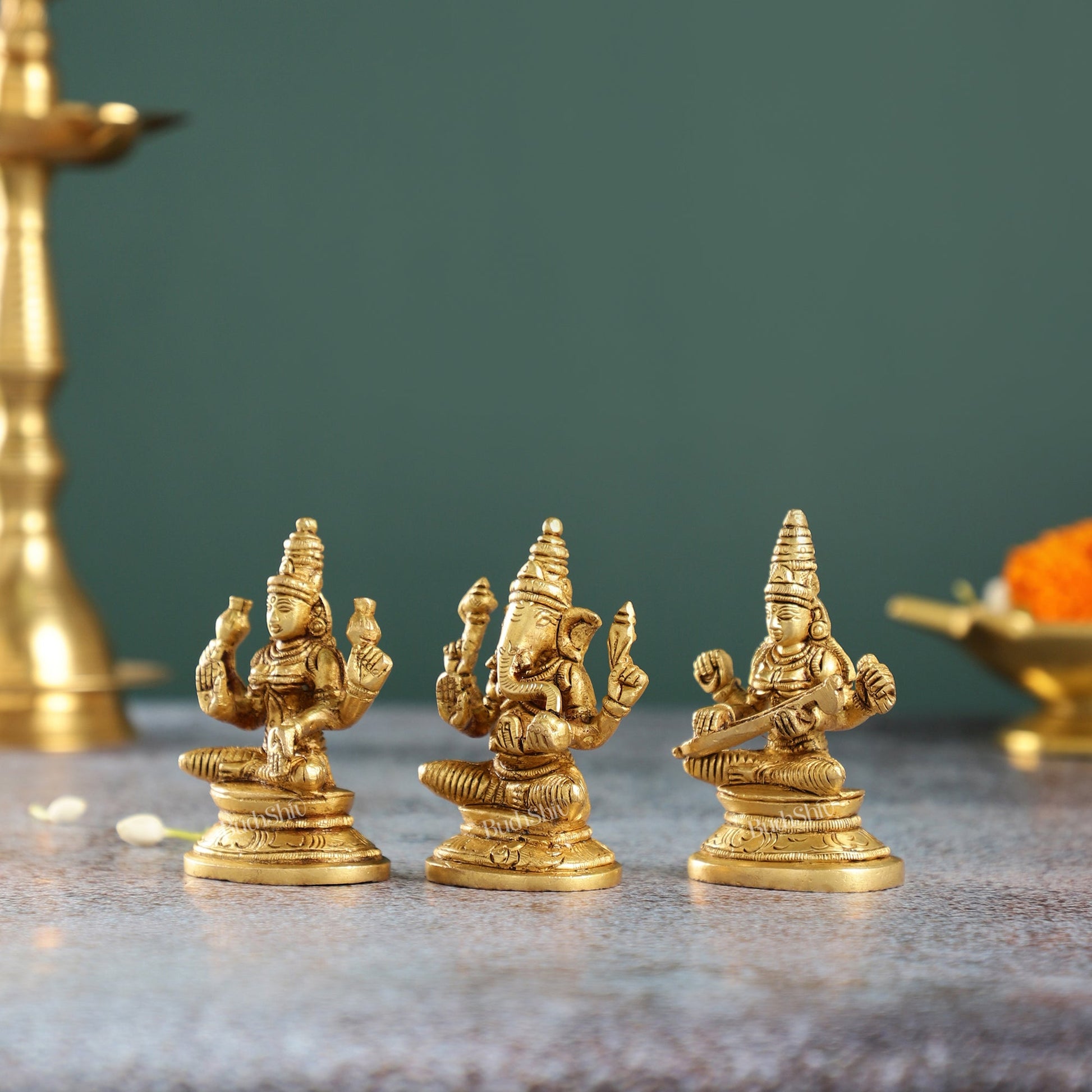 Brass Superfine Ganesh, Lakshmi, Saraswati Idols 3 inch