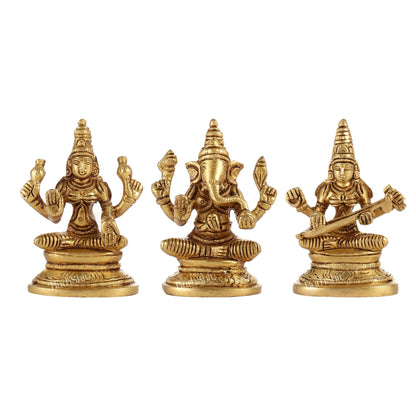 Brass Superfine Ganesh, Lakshmi, Saraswati Idols 3 inch