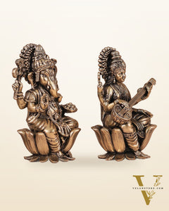 Brass Superfine Ganesh Lakshmi Saraswati Idols - 4 Inch lotus base