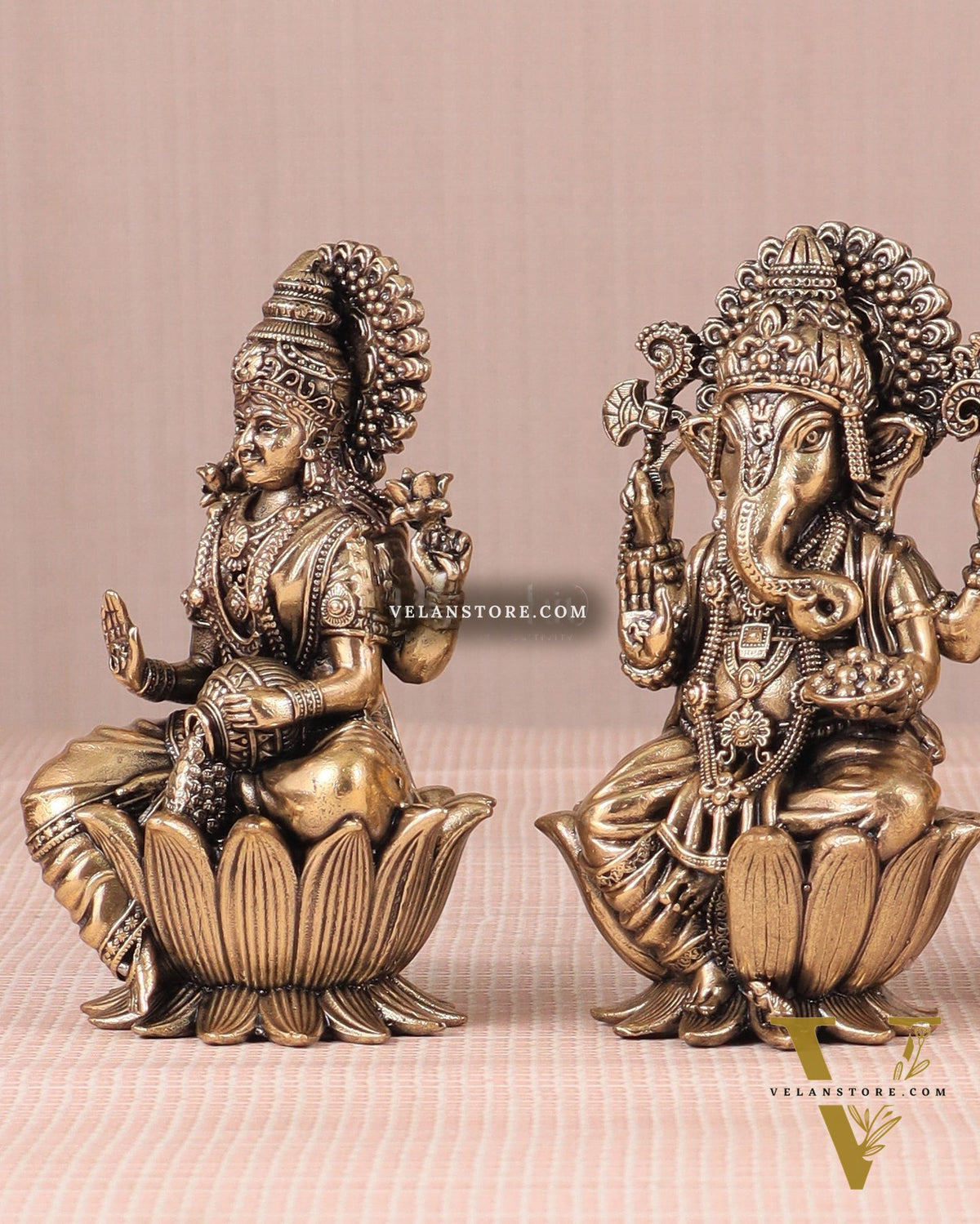 Brass Superfine Ganesh Lakshmi Saraswati Idols - 4 Inch lotus base