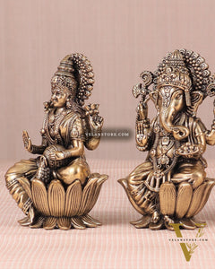 Brass Superfine Ganesh Lakshmi Saraswati Idols - 4 Inch lotus base