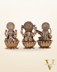 Brass Superfine Ganesh Lakshmi Saraswati Idols - 4 Inch lotus base