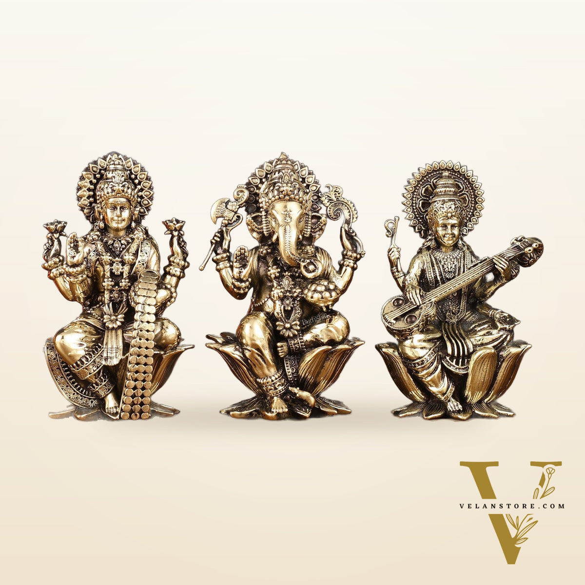Brass Superfine Ganesh Lakshmi Saraswati Idols - 4 Inch