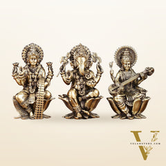 Brass Superfine Ganesh Lakshmi Saraswati Idols - 4 Inch